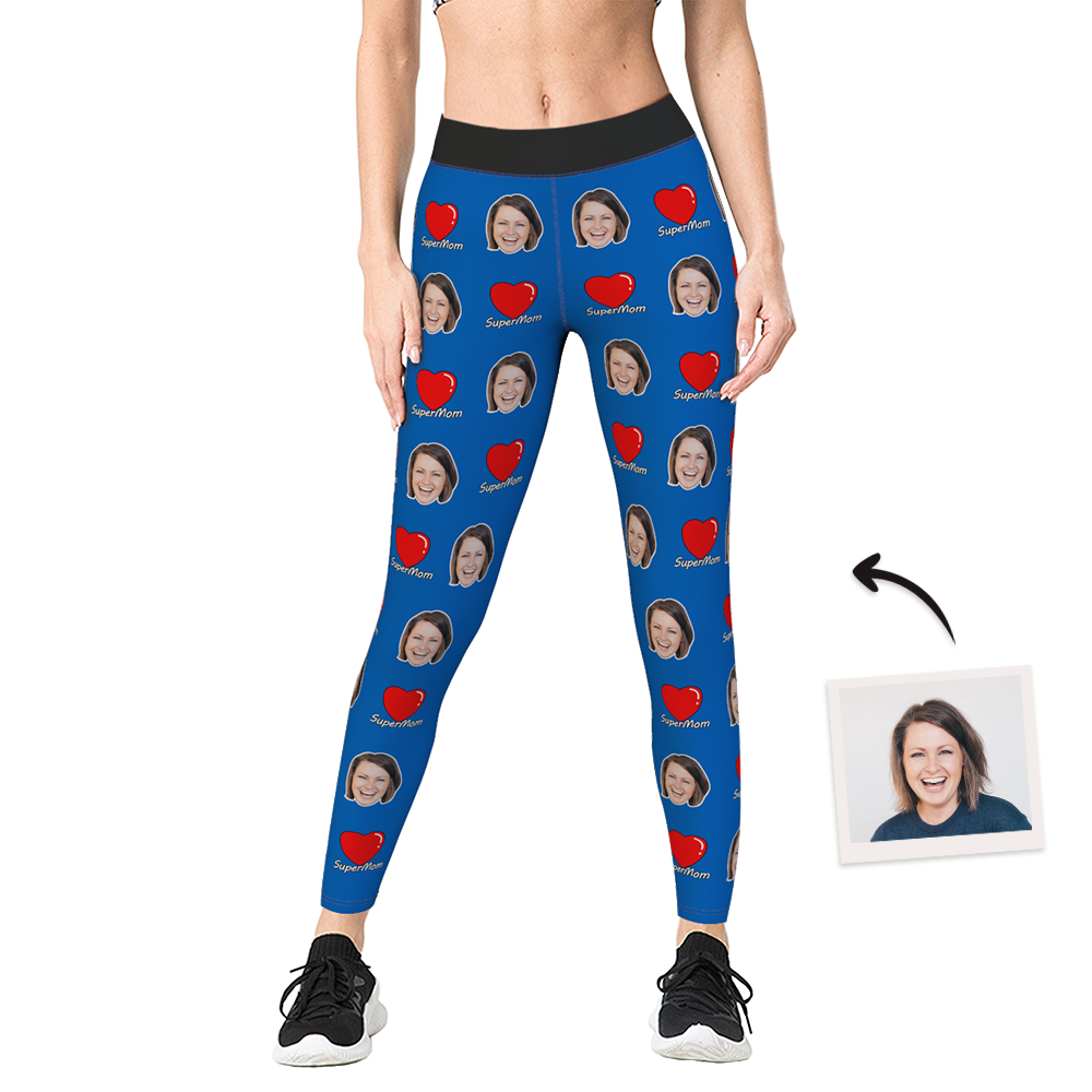 Pantalones De Gimnasia De Yoga Para Mujer Leggings De Cara Personalizados - Regalo Del Día De La Madre Super Mom Heart - MyFaceSocksES