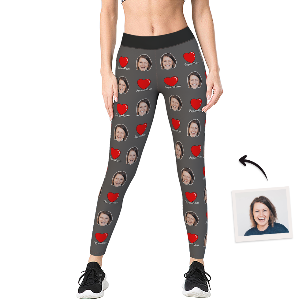Pantalones De Gimnasia De Yoga Para Mujer Leggings De Cara Personalizados - Regalo Del Día De La Madre Super Mom Heart - MyFaceSocksES