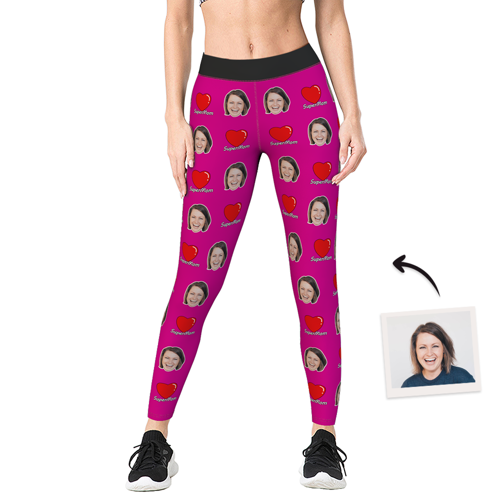 Pantalones De Gimnasia De Yoga Para Mujer Leggings De Cara Personalizados - Regalo Del Día De La Madre Super Mom Heart - MyFaceSocksES