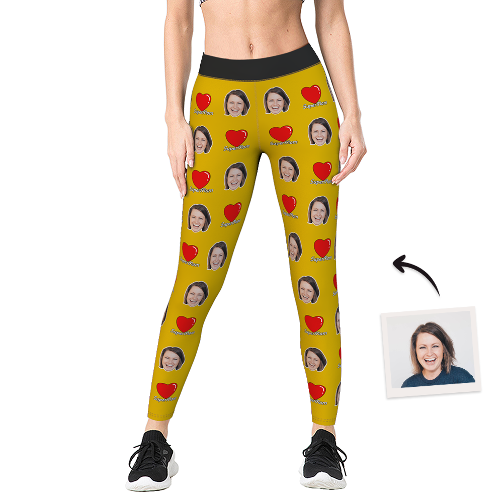 Pantalones De Gimnasia De Yoga Para Mujer Leggings De Cara Personalizados - Regalo Del Día De La Madre Super Mom Heart - MyFaceSocksES