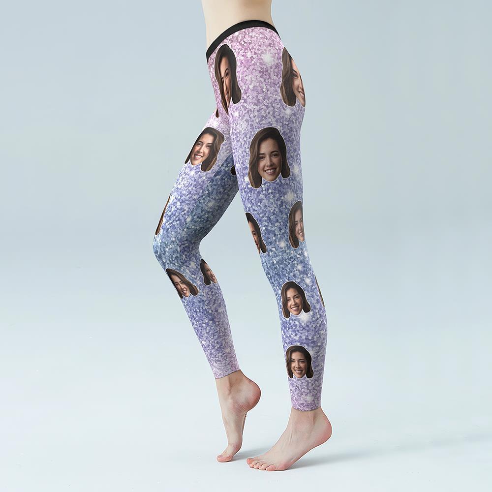 Leggings De Yoga Plateados Brillantes Con Cara Personalizada - MyFaceSocksES
