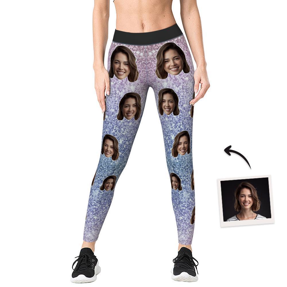 Leggings De Yoga Plateados Brillantes Con Cara Personalizada - MyFaceSocksES