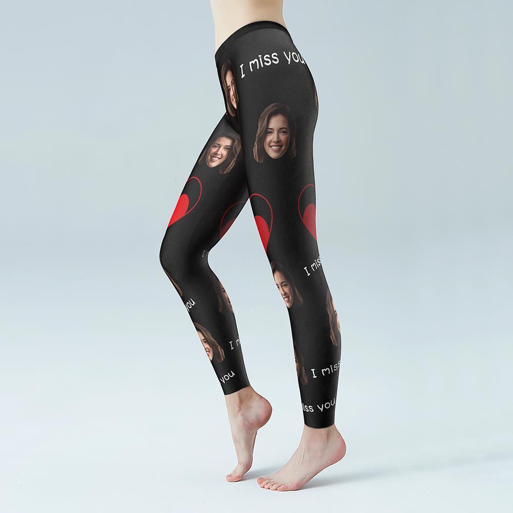 Custom Face Love Heart I Miss You Yoga Leggings Regalo Del Día De La Madre - MyFaceSocksES