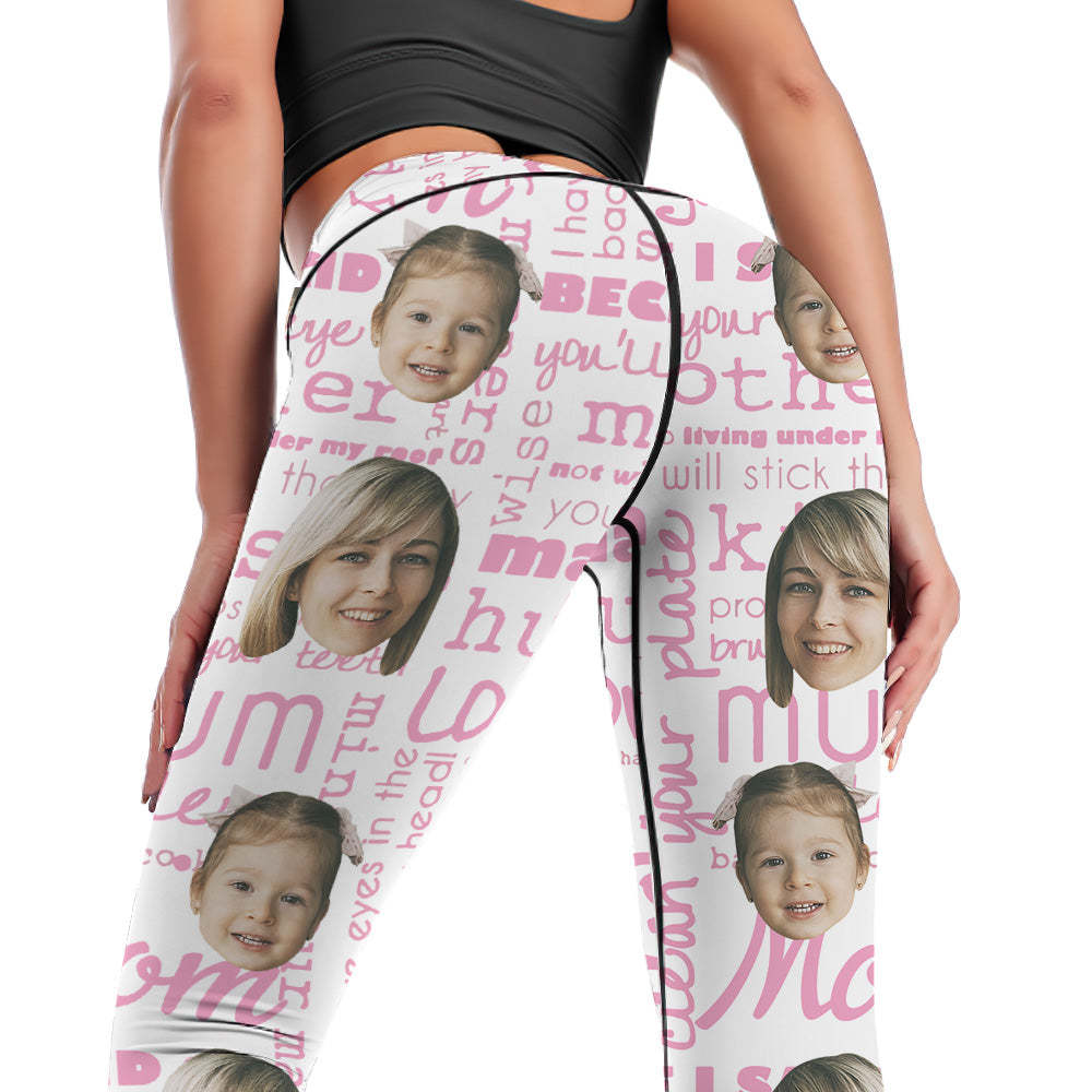 Pantalones De Yoga De Polainas De Cara De Mujer Personalizados - Feliz Día De La Madre - MyFaceSocksES