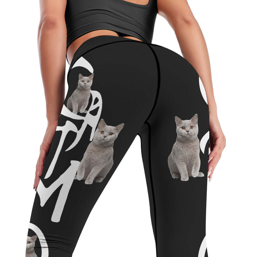 Pantalones De Yoga De Polainas De Cara De Mujer Personalizados - Cat Mom - MyFaceSocksES
