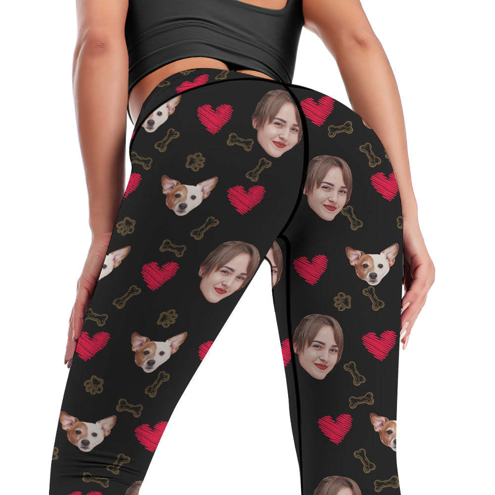 Pantalones De Yoga De Polainas De Cara De Mujer Personalizados - I Love My Pet Dog - MyFaceSocksES