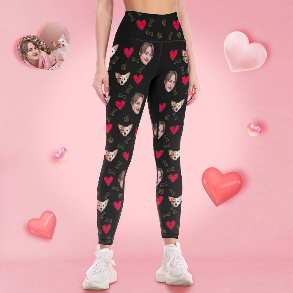 Pantalones De Yoga De Polainas De Cara De Mujer Personalizados - I Love My Pet Dog - MyFaceSocksES