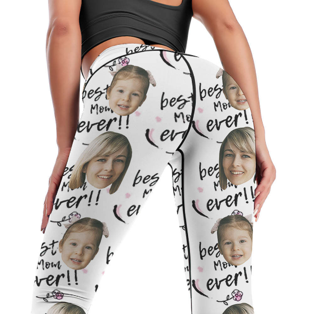 Pantalones De Yoga De Polainas De Cara De Mujer Personalizados - Best Mom Ever - MyFaceSocksES