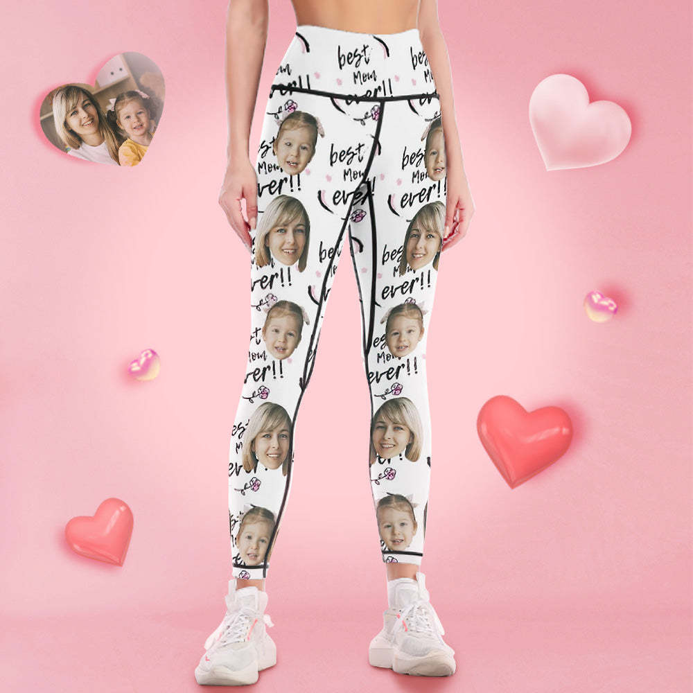 Pantalones De Yoga De Polainas De Cara De Mujer Personalizados - Best Mom Ever - MyFaceSocksES