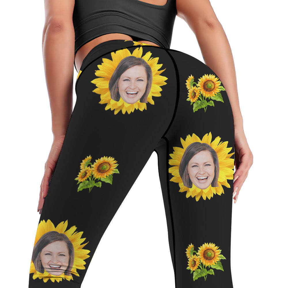 Pantalones De Yoga Leggings Rostro De Mujer Personalizados - Girasol - MyFaceSocksES