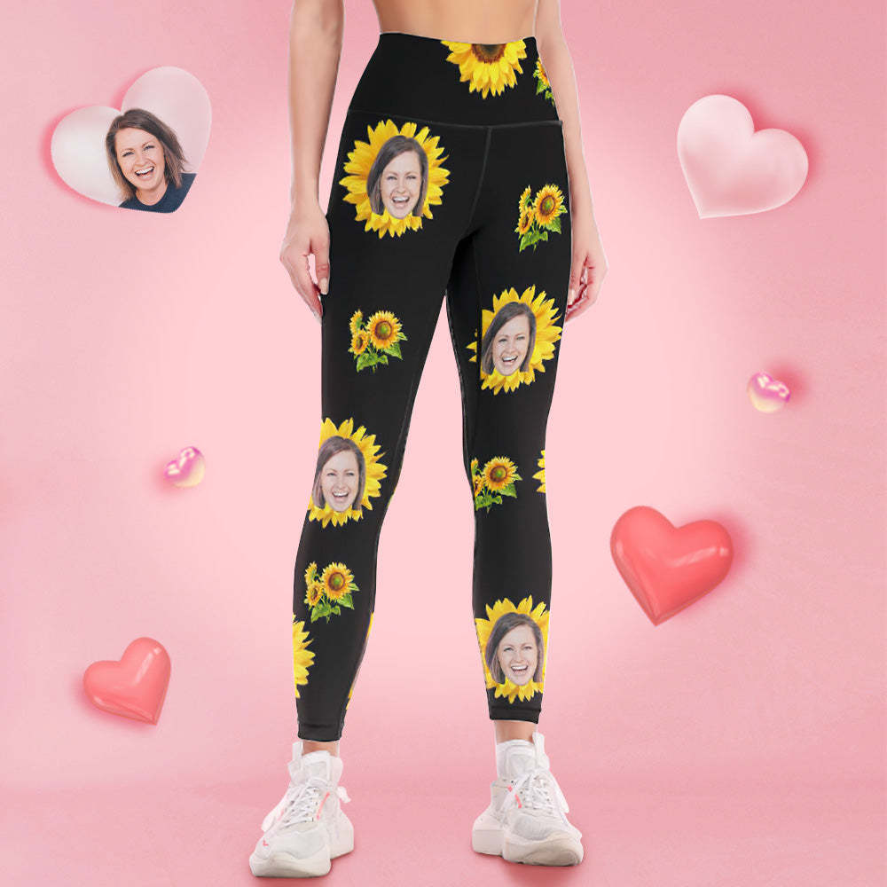 Pantalones De Yoga Leggings Rostro De Mujer Personalizados - Girasol - MyFaceSocksES