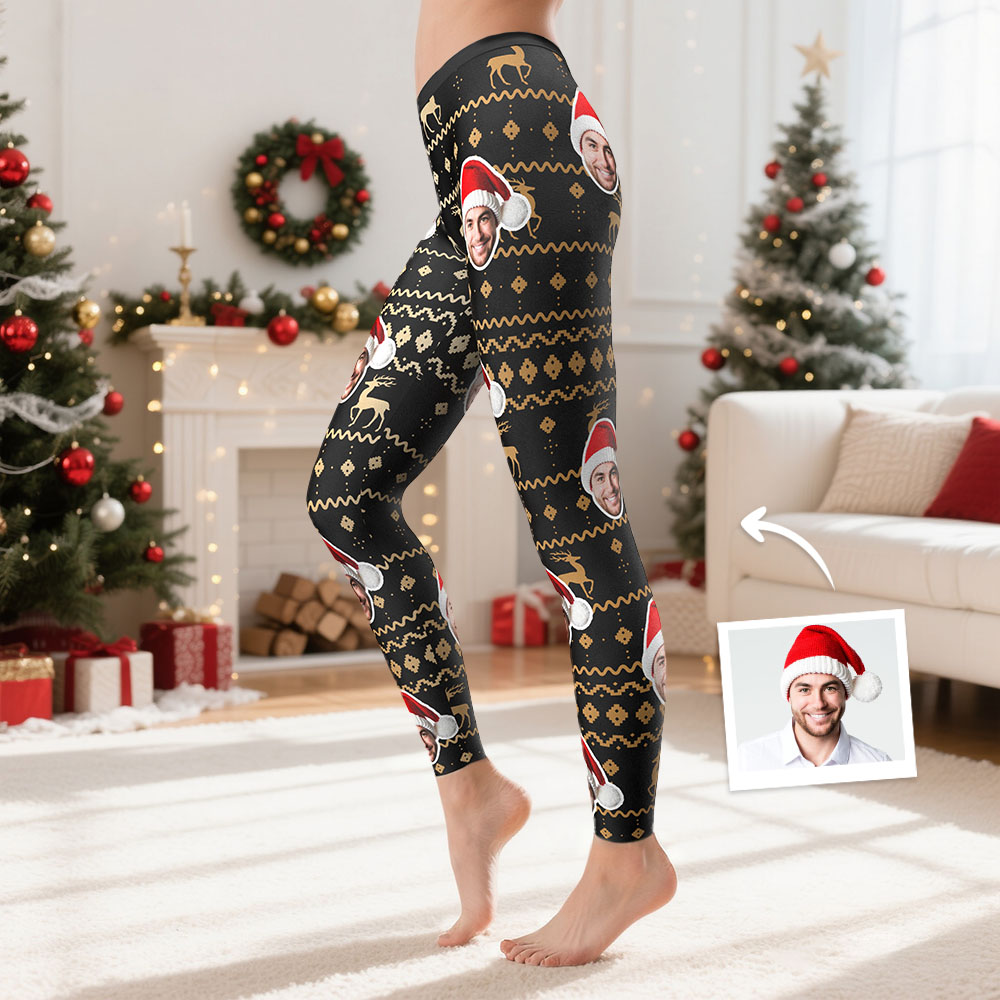 Leggings Personalizados Con Cara De Ciervo Navideño Y Copos De Nieve, Leggings De Yoga, Regalo De Navidad