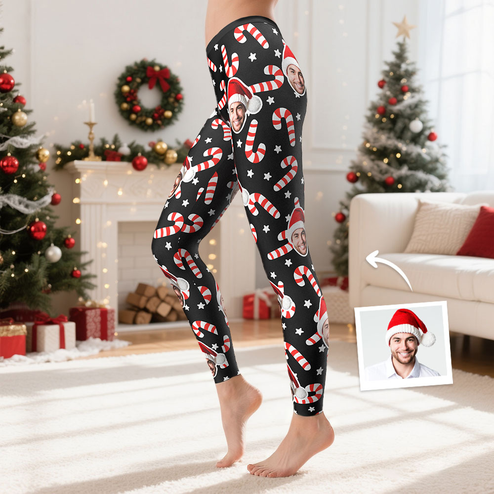 Leggings Personalizados Con Caras Y Luces Navideñas De Cintura Alta - MyFaceSocksES