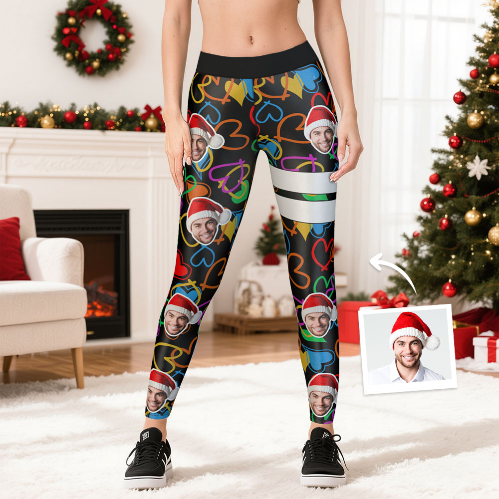 Leggings Personalizados Con Caras Y Luces Navideñas De Cintura Alta - MyFaceSocksES
