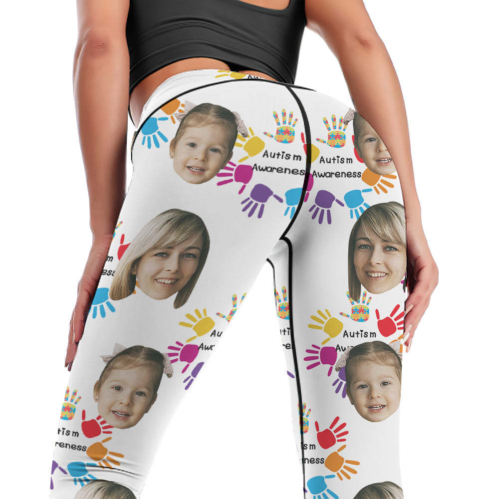 Pantalones De Yoga De Polainas De Cara De Mujer Personalizados - Concienciación Sobre El Autismo - MyFaceSocksES