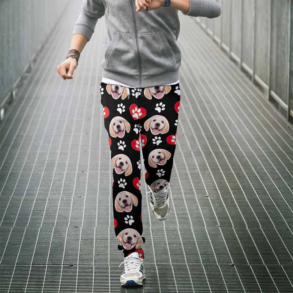 Pantalones De Chándal Personalizados Con Cara De Perro Joggers Unisex Con Pata De Patrón De Corazón - MyFaceSocksES