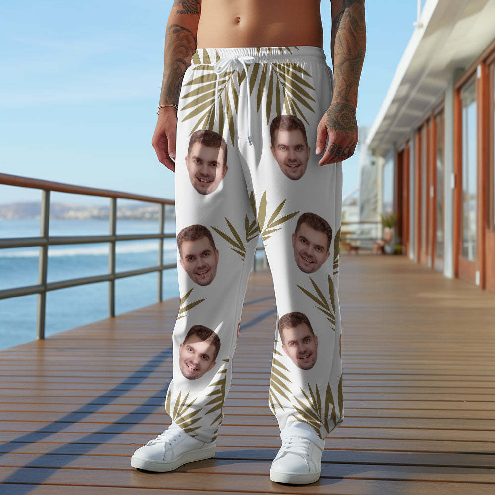 Pantalones De Chándal Personalizados Con Estampado De Hojas De Palma, Pantalones De Golf Informales Multicolores Personalizados Para Él - MyFaceSocksES
