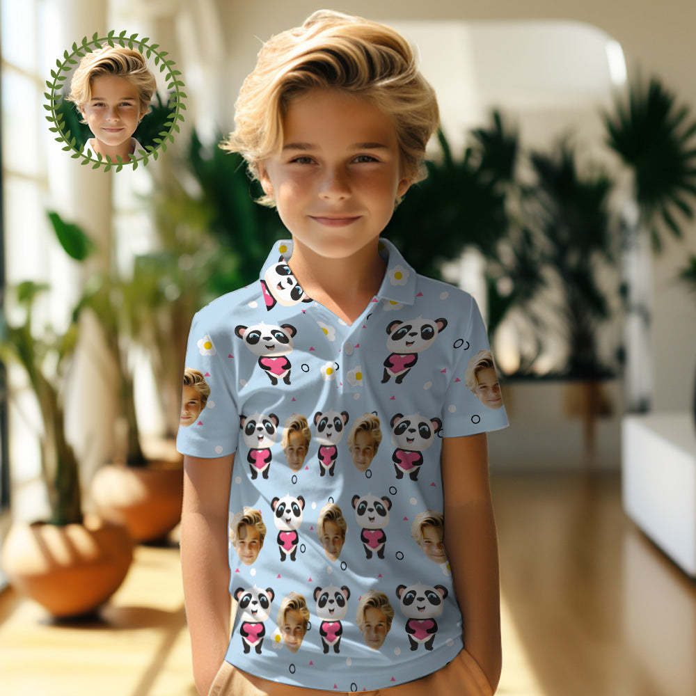 Polo Personalizado Para Niños Con Cara, Camiseta Personalizada Con Foto, Panda Lindo - MyFaceSocksES