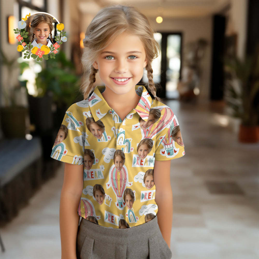 Los Polos De Encargo De Los Niños De La Cara Personalizaron La Camisa De La Foto Sueños Coloridos - MyFaceSocksES