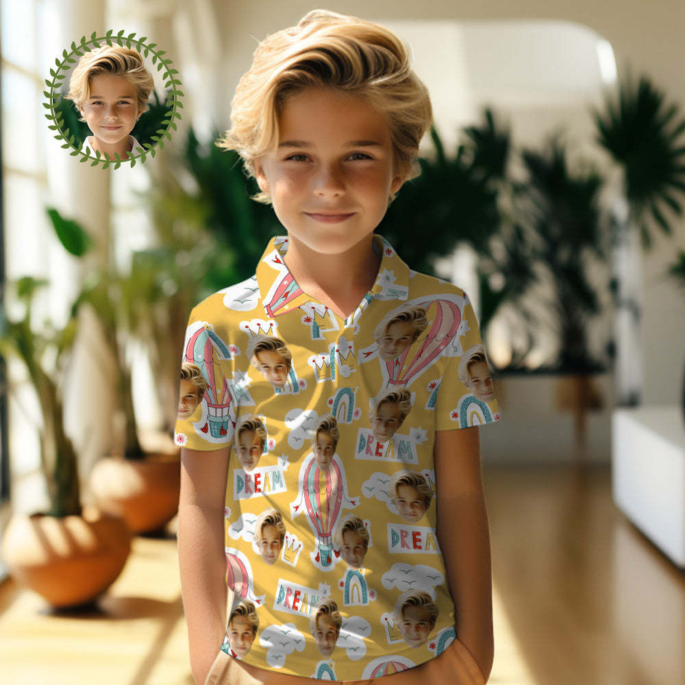 Los Polos De Encargo De Los Niños De La Cara Personalizaron La Camisa De La Foto Sueños Coloridos - MyFaceSocksES