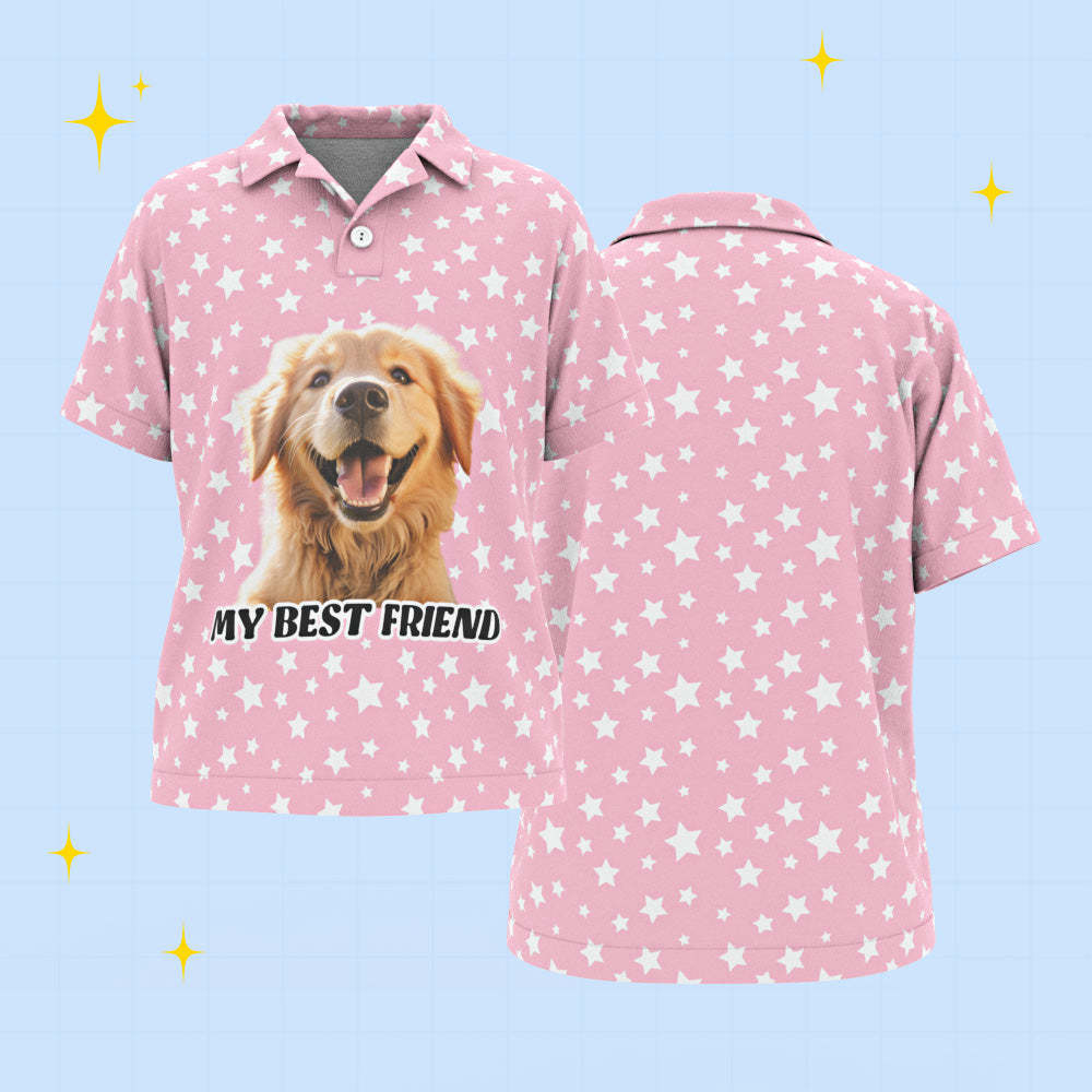 Los Polos De Encargo De Los Niños De La Cara Personalizaron La Tela Escocesa Roja De La Foto Del Animal Doméstico Camisa Mi Mejor Amigo - MyFaceSocksES