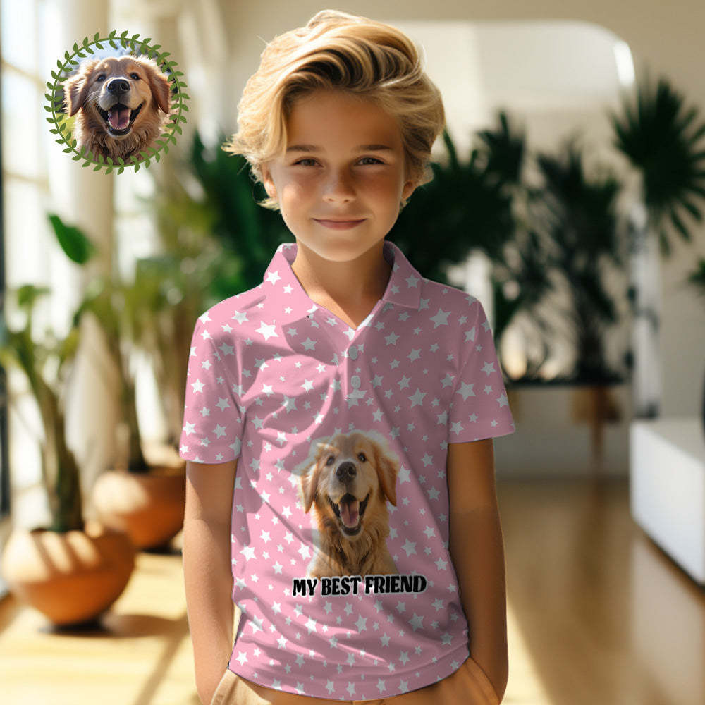 Los Polos De Encargo De Los Niños De La Cara Personalizaron La Tela Escocesa Roja De La Foto Del Animal Doméstico Camisa Mi Mejor Amigo - MyFaceSocksES