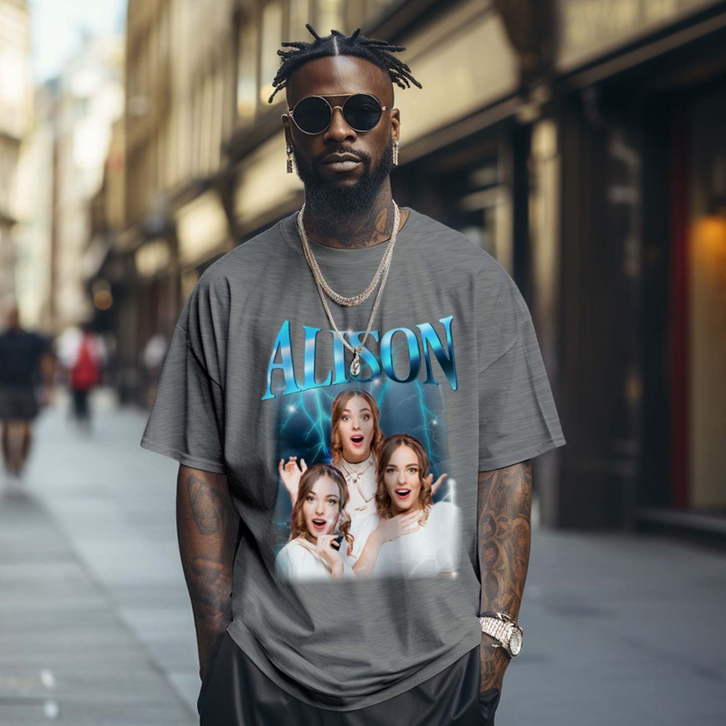 Camiseta Personalizada Con Foto Y Nombre Retro De Lightning, Regalo Especial Para Pareja - MyFaceSocksES