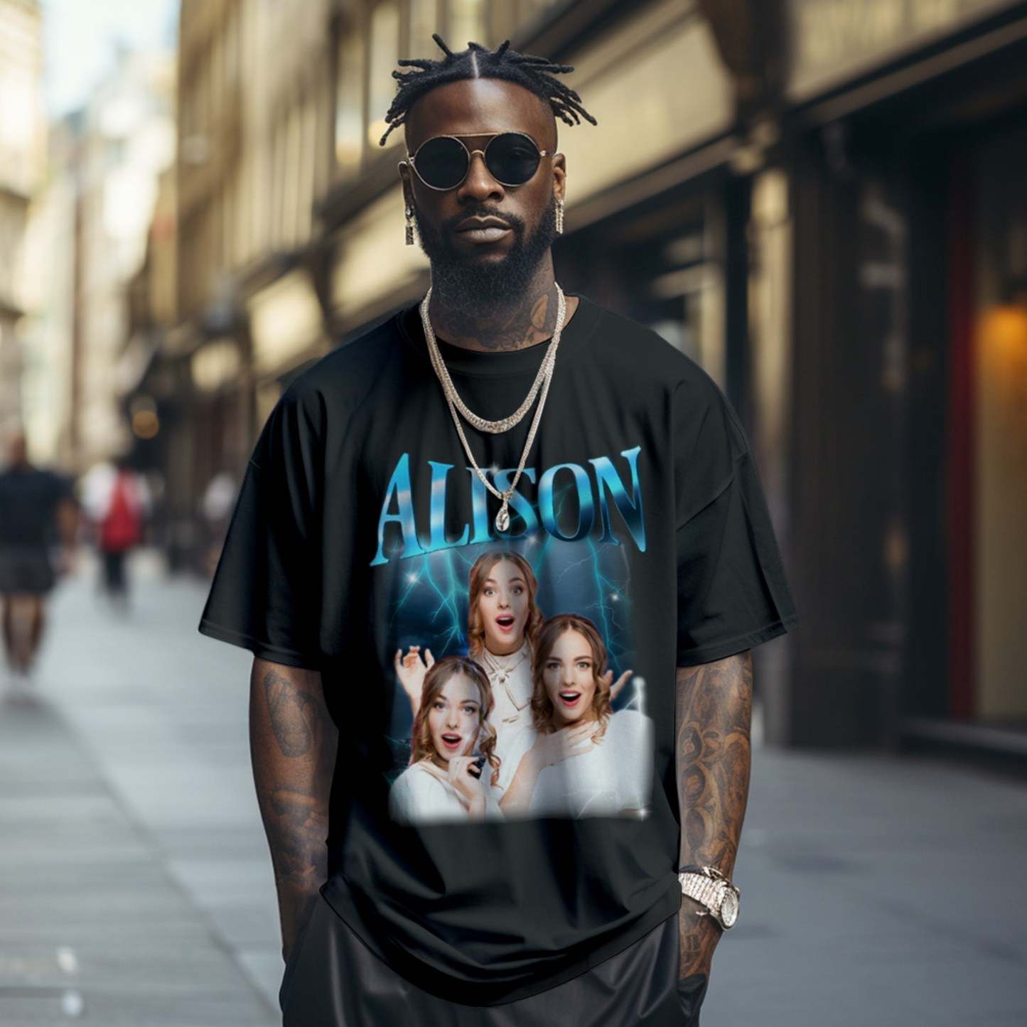 Camiseta Personalizada Con Foto Y Nombre Retro De Lightning, Regalo Especial Para Pareja - MyFaceSocksES