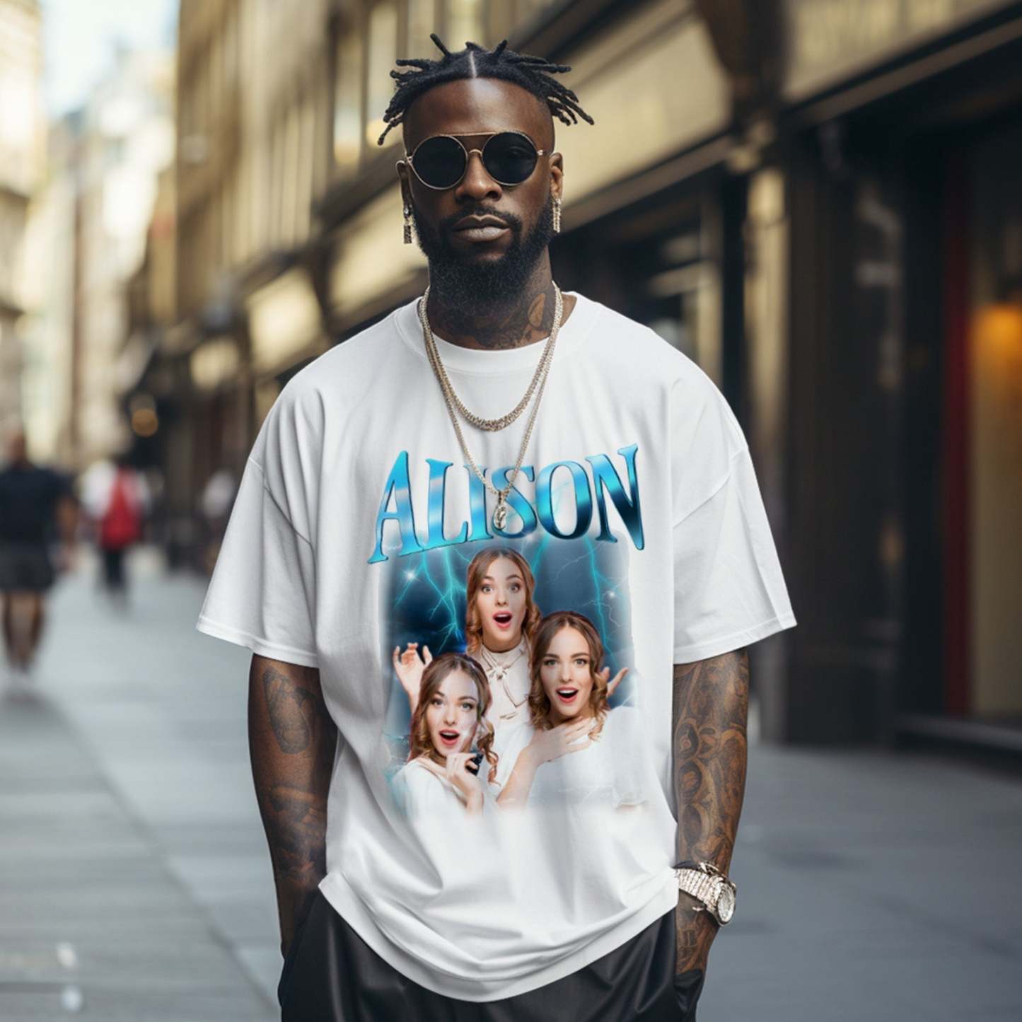 Camiseta Personalizada Con Foto Y Nombre Retro De Lightning, Regalo Especial Para Pareja - MyFaceSocksES