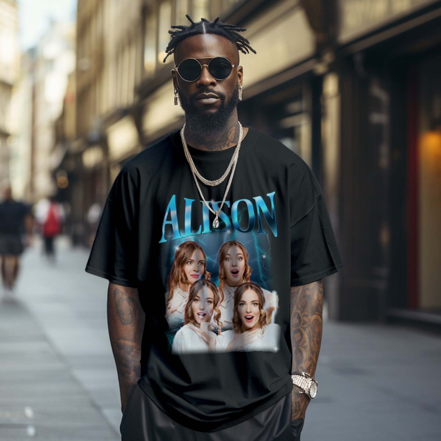 Camiseta Personalizada Con Foto Y Nombre Retro De Lightning, Regalo Especial Para Pareja - MyFaceSocksES