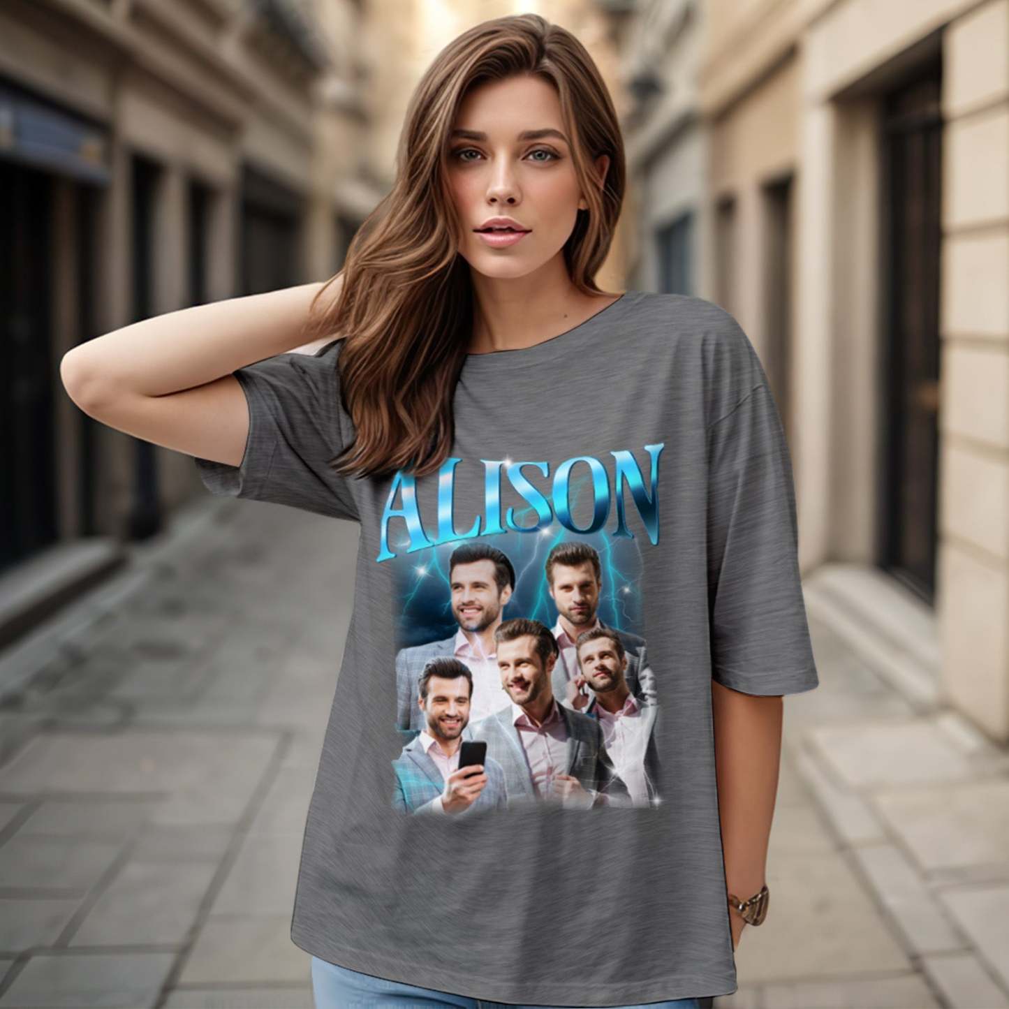 Camiseta Personalizada Con Foto Y Nombre Retro De Lightning, Regalo Especial Para Pareja - MyFaceSocksES