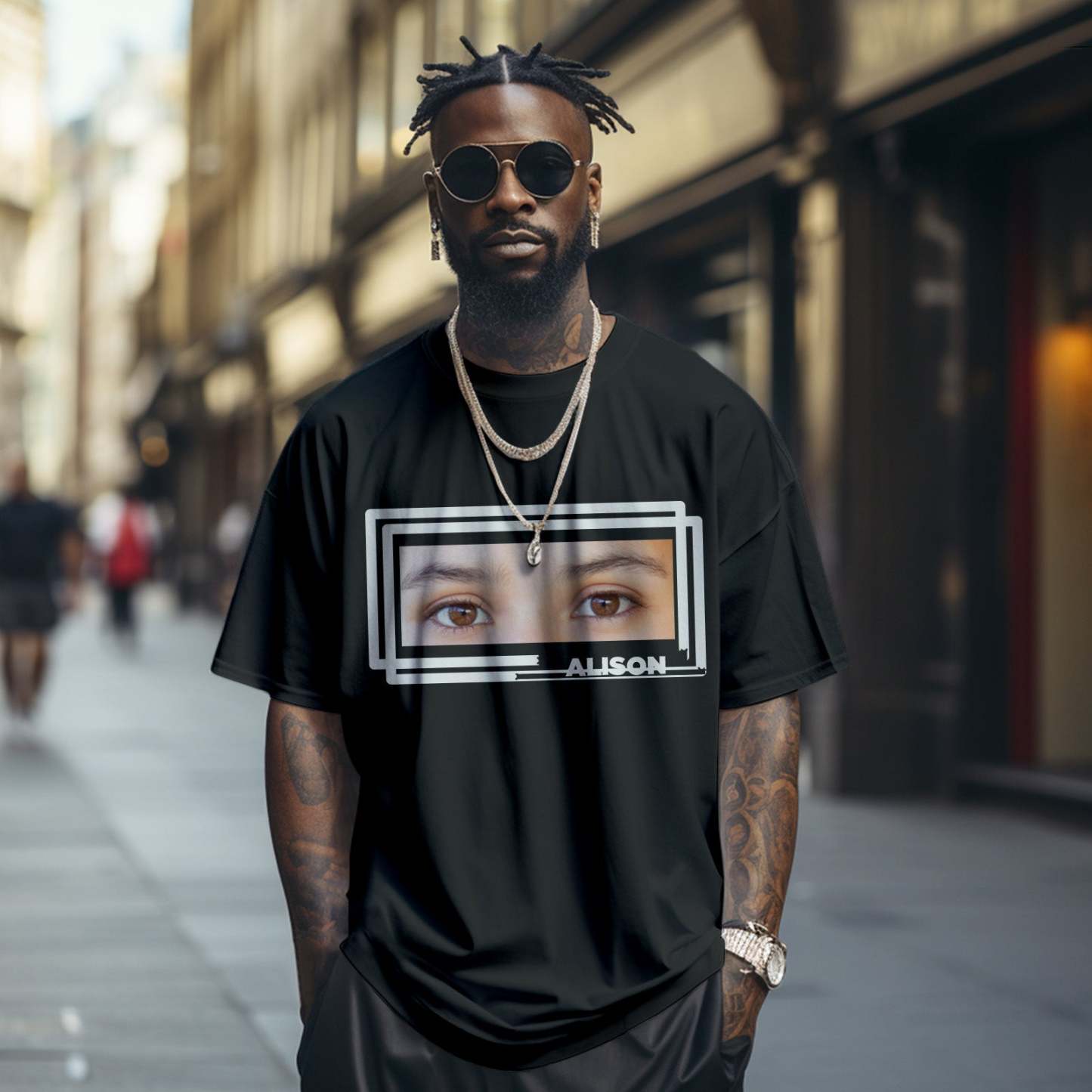 Camiseta Personalizada Con Ojos Y Nombre, Camiseta Divertida Con Ojos Grandes, Regalo Para Pareja - MyFaceSocksES