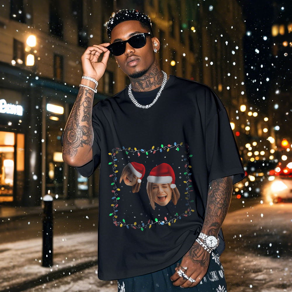 Camiseta Vintage Con Foto Personalizada, Camiseta Con Tema Navideño, Camiseta Vintage Con Linterna - MyFaceSocksES