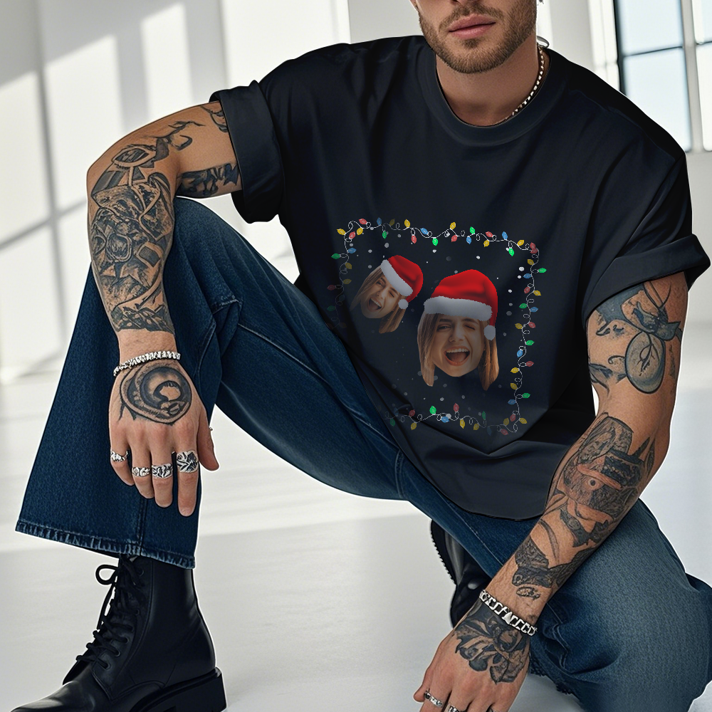 Camiseta Vintage Con Foto Personalizada, Camiseta Con Tema Navideño, Camiseta Vintage Con Linterna - MyFaceSocksES