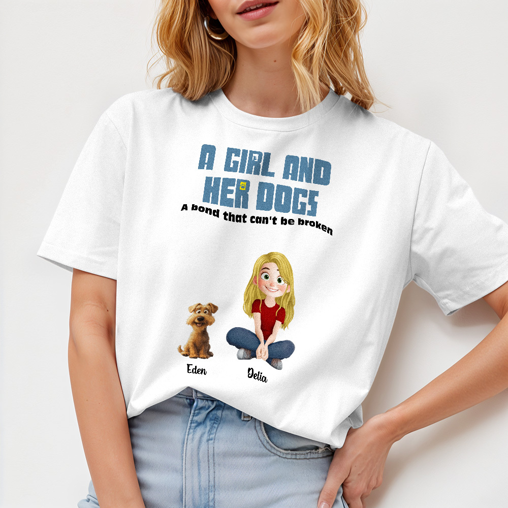 Camiseta Personalizada De Dibujos Animados Enlace Irrompible Con Mis Perros Camisa Con Nombre Personalizado Camisa Rosa De Dibujos Animados - MyFaceSocksES