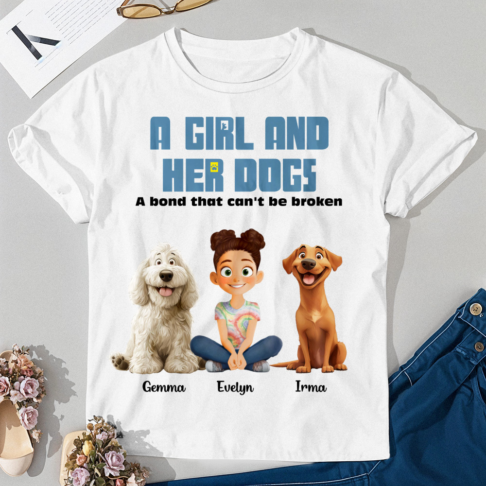 Camiseta Personalizada De Dibujos Animados Enlace Irrompible Con Mis Perros Camisa Con Nombre Personalizado Camisa Rosa De Dibujos Animados - MyFaceSocksES
