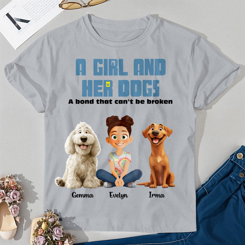 Camiseta Personalizada De Dibujos Animados Enlace Irrompible Con Mis Perros Camisa Con Nombre Personalizado Camisa Rosa De Dibujos Animados - MyFaceSocksES