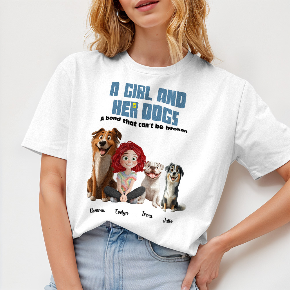 Camiseta Personalizada De Dibujos Animados Enlace Irrompible Con Mis Perros Camisa Con Nombre Personalizado Camisa Rosa De Dibujos Animados - MyFaceSocksES