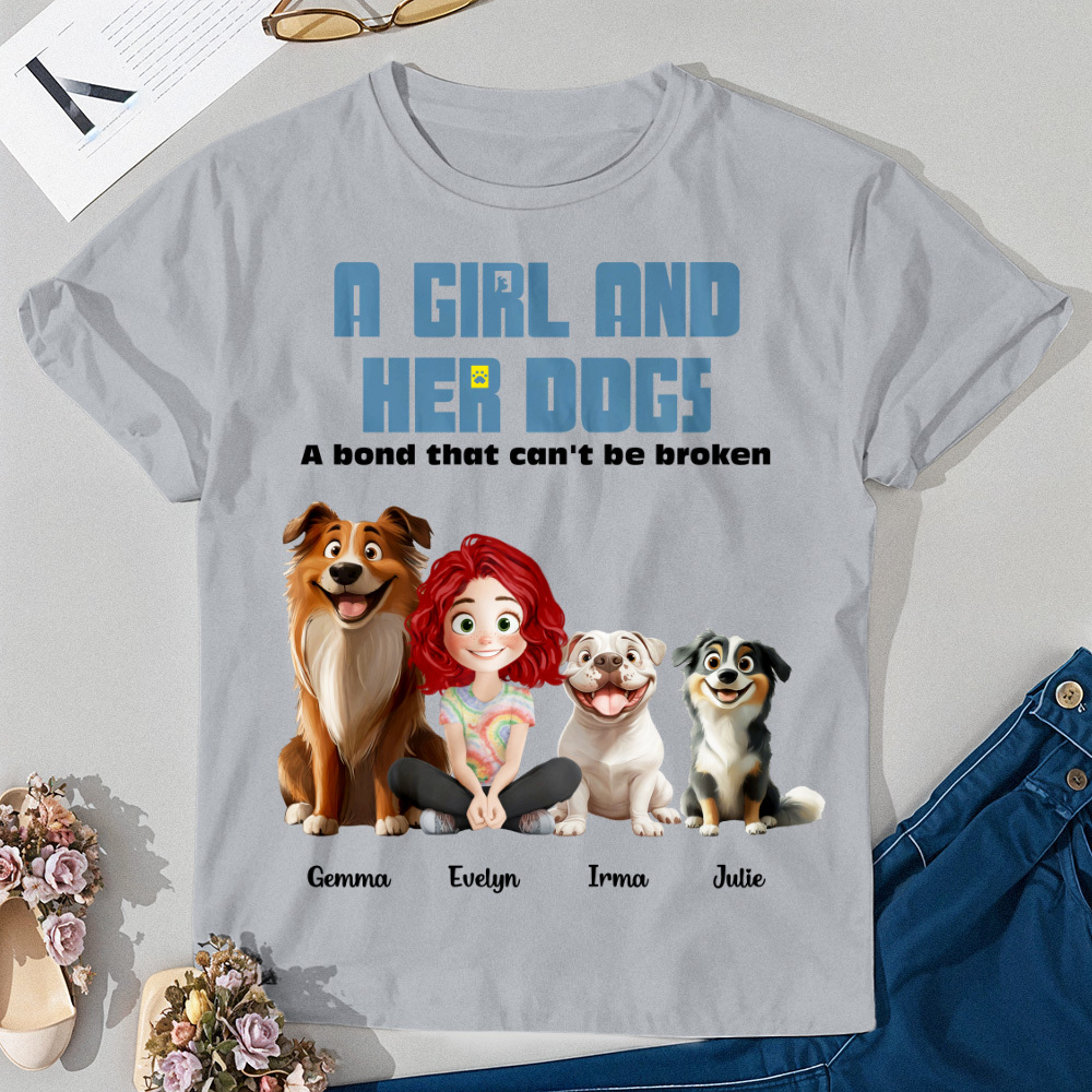 Camiseta Personalizada De Dibujos Animados Enlace Irrompible Con Mis Perros Camisa Con Nombre Personalizado Camisa Rosa De Dibujos Animados - MyFaceSocksES