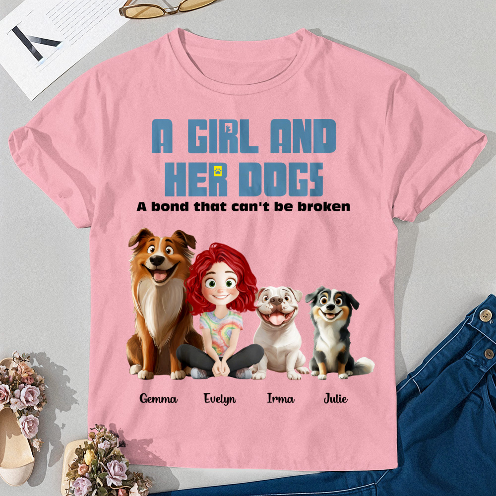 Camiseta Personalizada De Dibujos Animados Enlace Irrompible Con Mis Perros Camisa Con Nombre Personalizado Camisa Rosa De Dibujos Animados - MyFaceSocksES