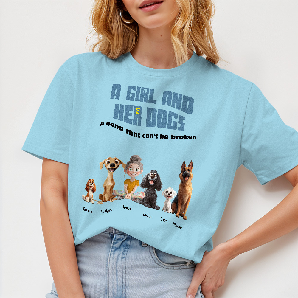 Camiseta Personalizada De Dibujos Animados Enlace Irrompible Con Mis Perros Camisa Con Nombre Personalizado Camisa Rosa De Dibujos Animados - MyFaceSocksES