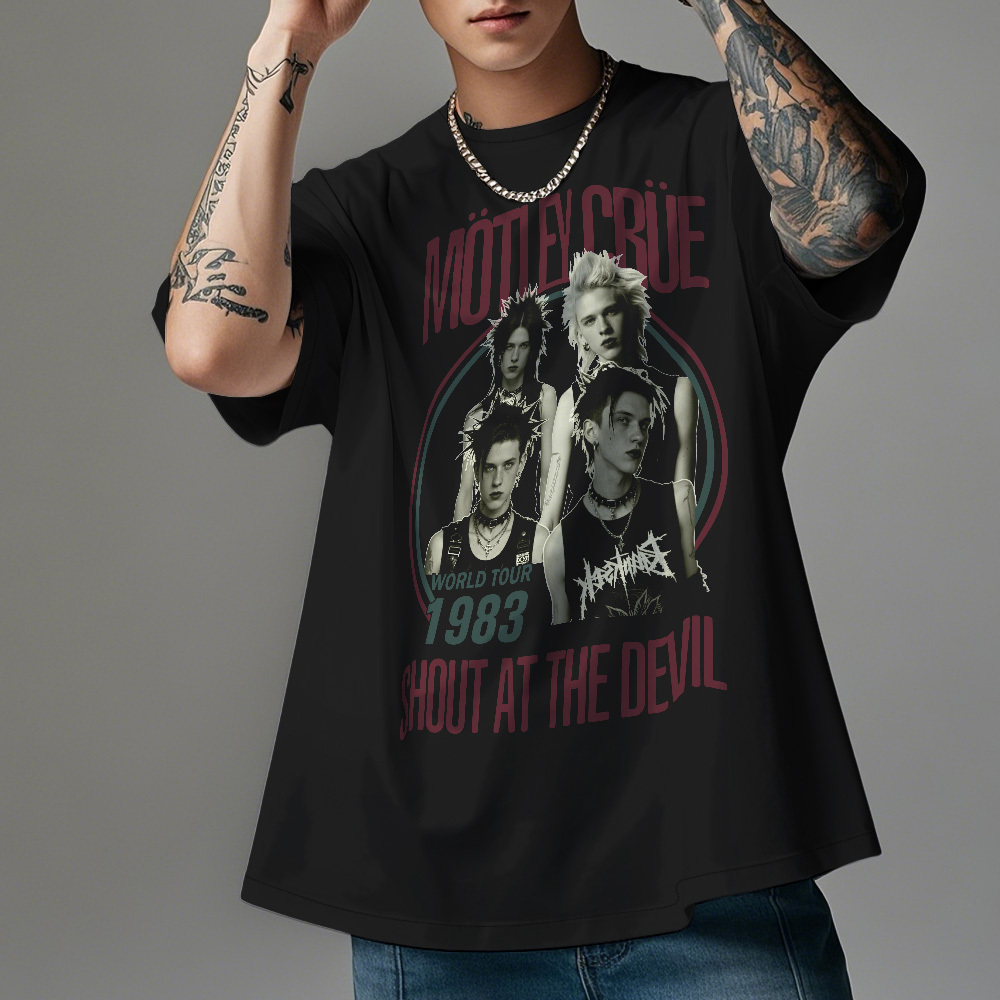 Custom Photo Vintage T-Shirt Motley Crue Shout At The Devil Personalized Face Shirt - MyFaceSocksES