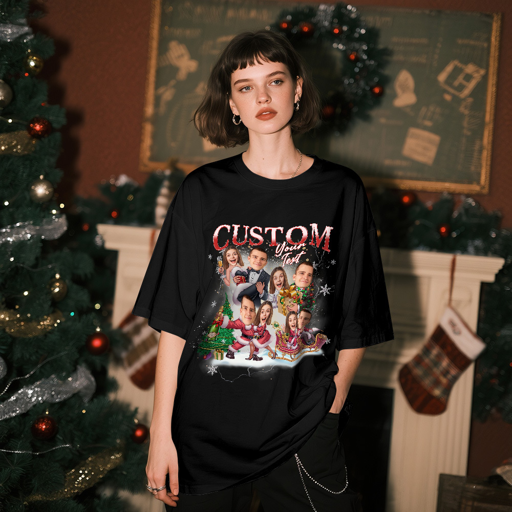 Camiseta Personalizada Con Retrato De Pareja. Camiseta Con Cara Personalizada. Regalo De Navidad A Juego Para Enamorados. - MyFaceSocksES