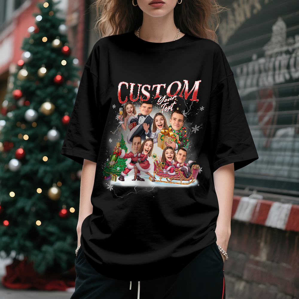 Camiseta Personalizada Con Retrato De Pareja. Camiseta Con Cara Personalizada. Regalo De Navidad A Juego Para Enamorados. - MyFaceSocksES