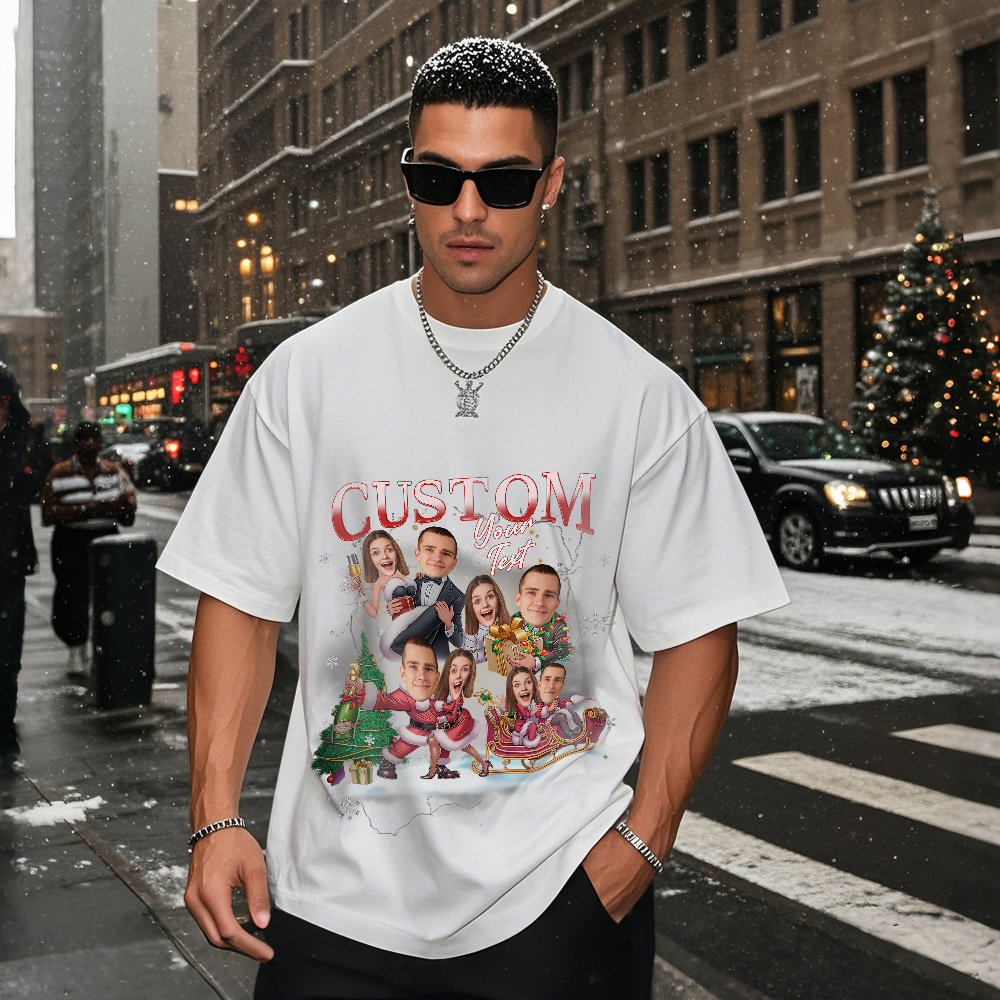 Camiseta Personalizada Con Retrato De Pareja. Camiseta Con Cara Personalizada. Regalo De Navidad A Juego Para Enamorados. - MyFaceSocksES