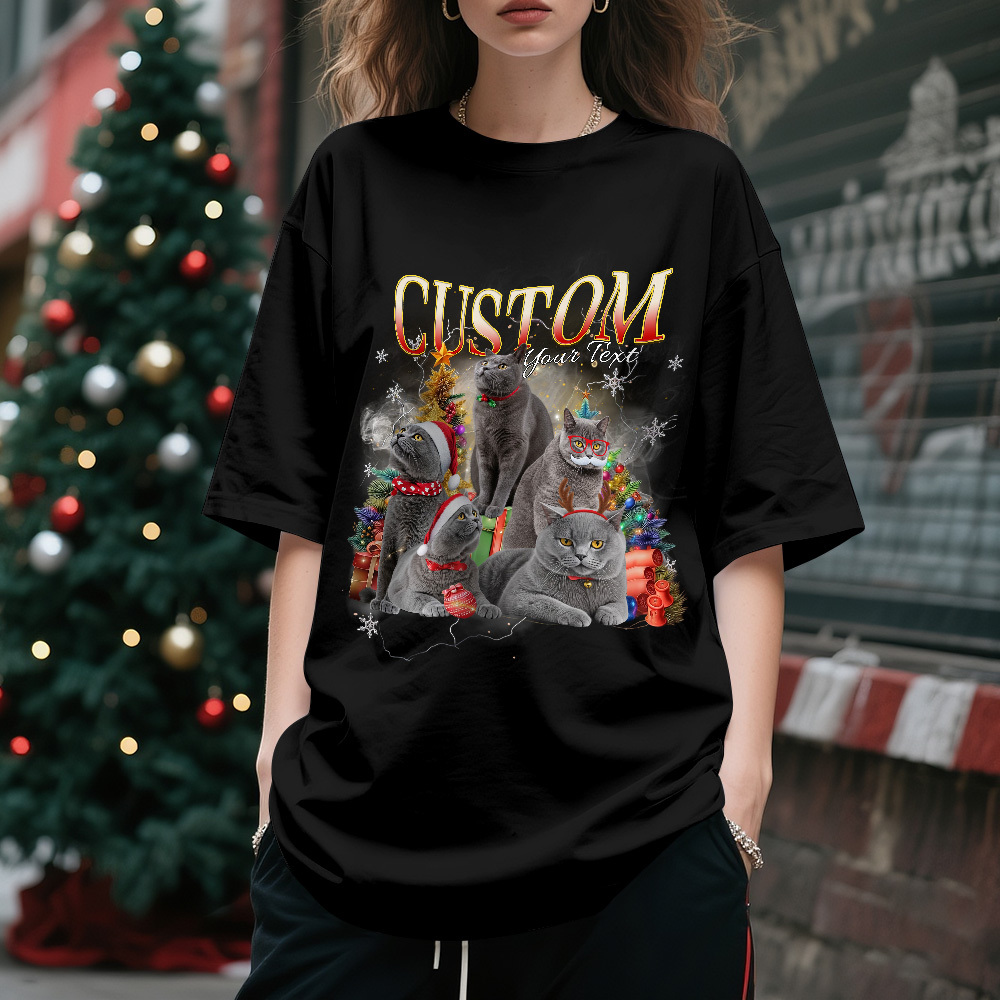 Camiseta Personalizada Para Dueños De Mascotas Con Foto De Gato Adorable. Regalo Perfecto De Navidad Para Amantes De Las Mascotas. - MyFaceSocksES