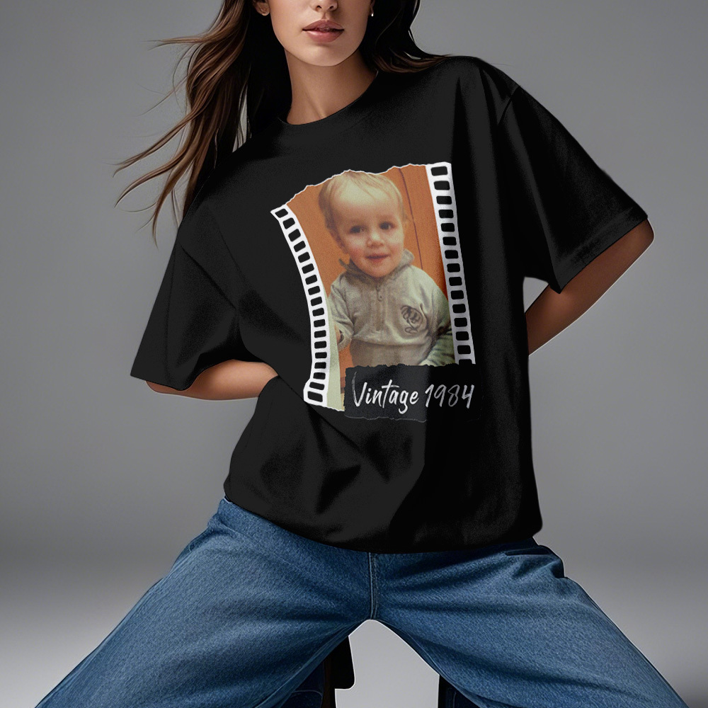 Camiseta Vintage Con Foto Personalizada, Estilo Película De Cumpleaños, Idea De Regalo Vintage - MyFaceSocksES