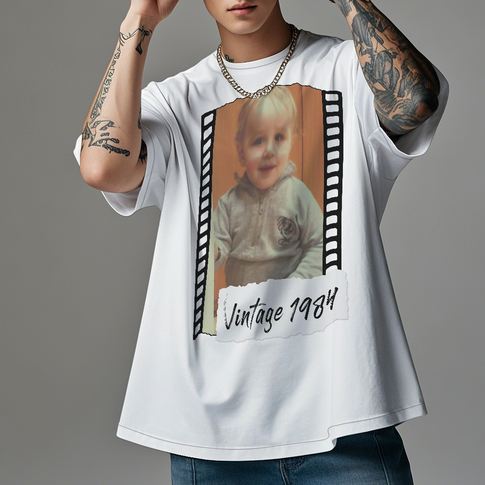 Camiseta Vintage Con Foto Personalizada, Estilo Película De Cumpleaños, Idea De Regalo Vintage - MyFaceSocksES