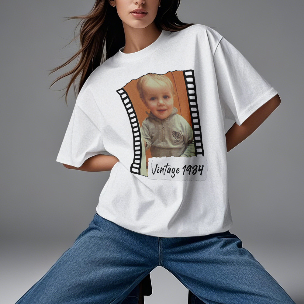 Camiseta Vintage Con Foto Personalizada, Estilo Película De Cumpleaños, Idea De Regalo Vintage - MyFaceSocksES