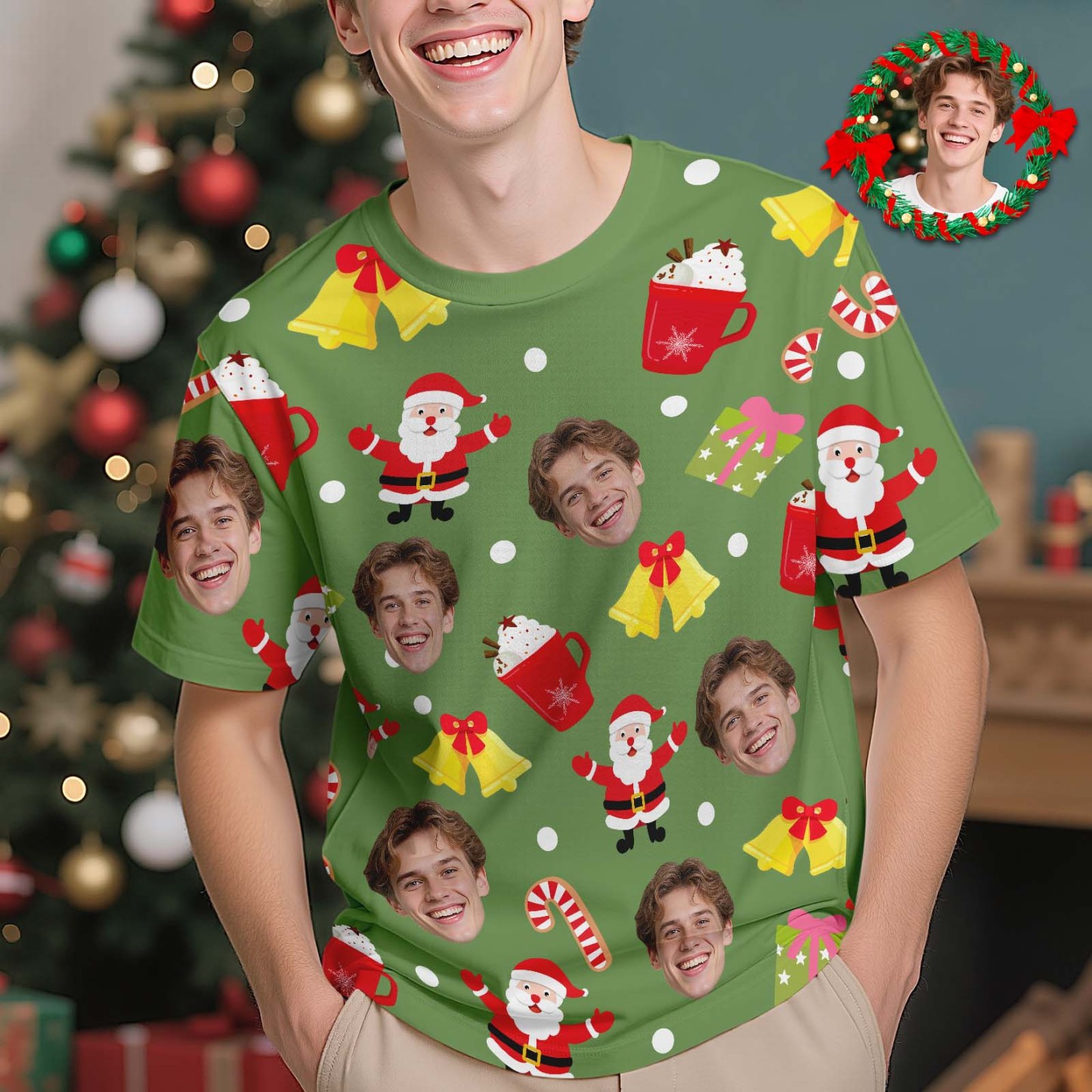 Camisetas Navideñas Personalizadas Con Foto Y Campanas. Regalos Navideños Personalizados Para Familiares Y Amigos. - MyFaceSocksES